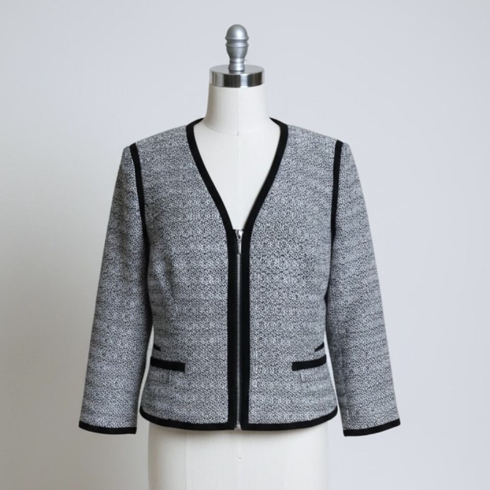 White House Black Market Tweed Moto‎ Blazer Jacket Women's Size 6 Black & White